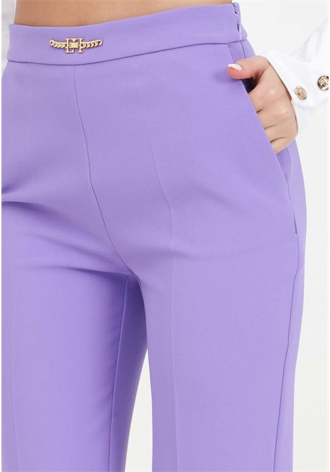 Purple women's trousers with metal detail and logo ELISABETTA FRANCHI | PA02741E2AS6